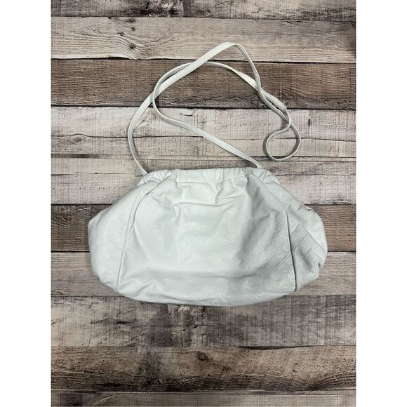 Vintage 80s Saks Fifth Avenue White Leather Tapestry Grandma Shoulder Bag - Picture 2 of 9